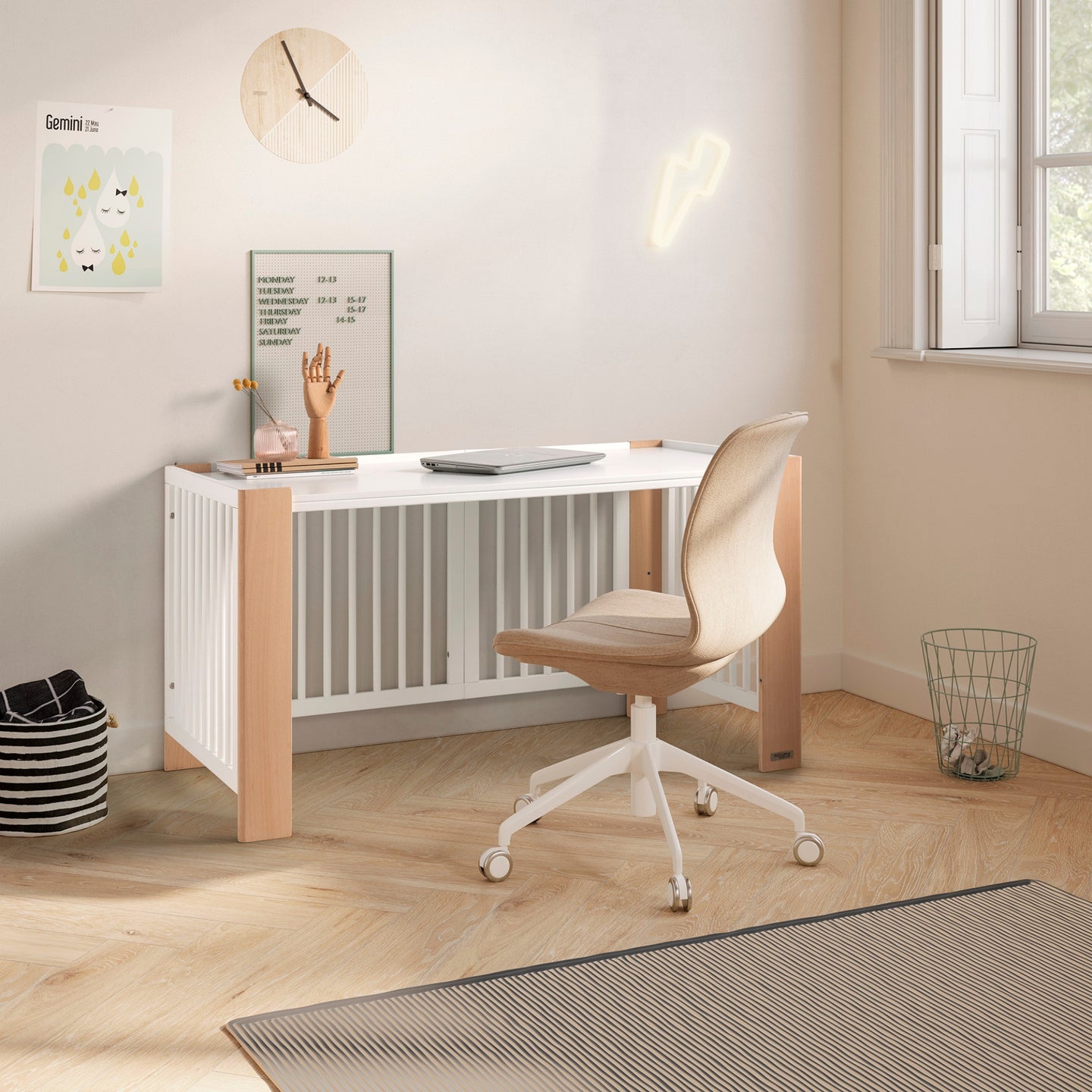 MICUNA - CONVERBABY COT WHITE/NATURAL WAX 140X70